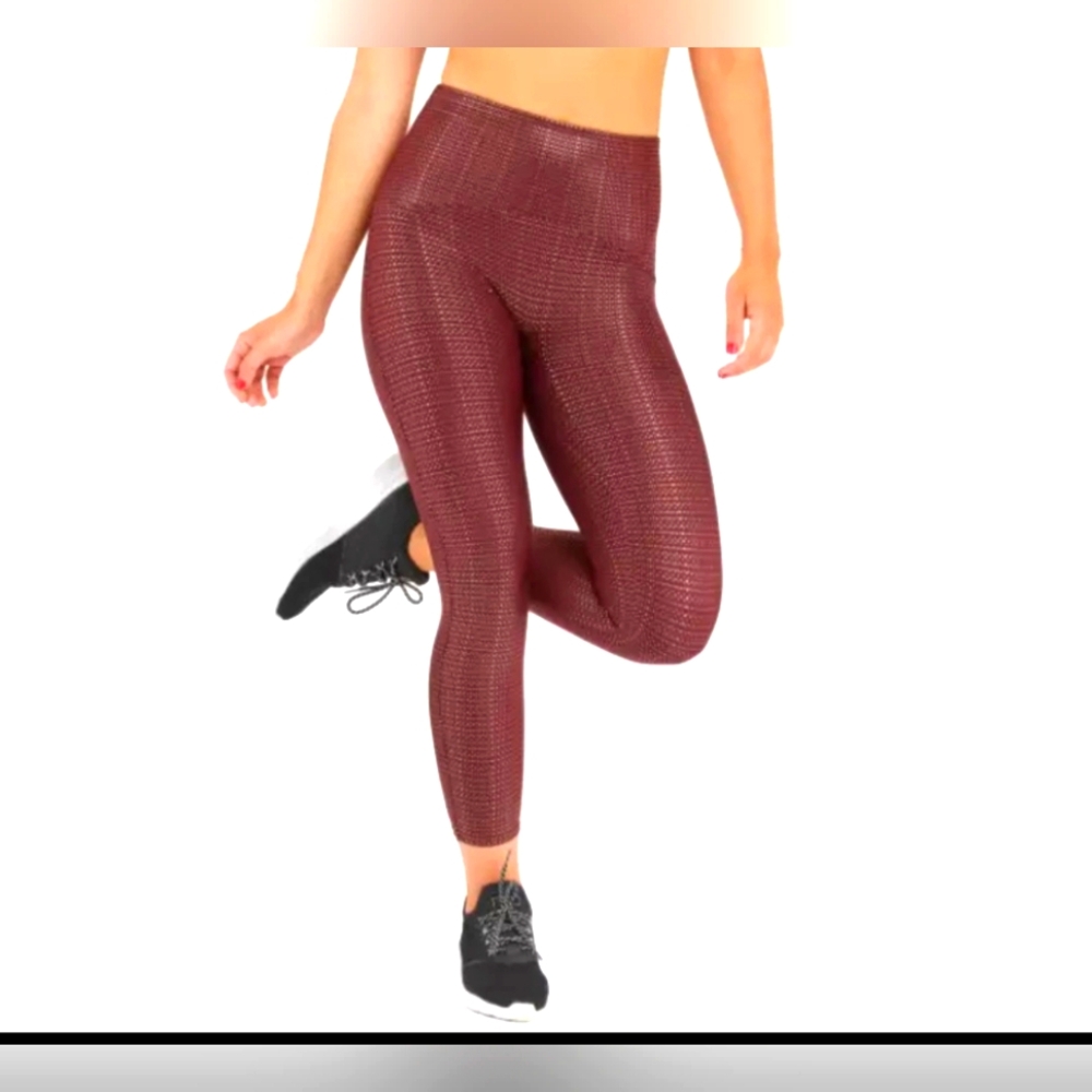 NEW Spanx Metallic Dot Print Active 7/8 Leggings Wine Color Size M By S Blakely